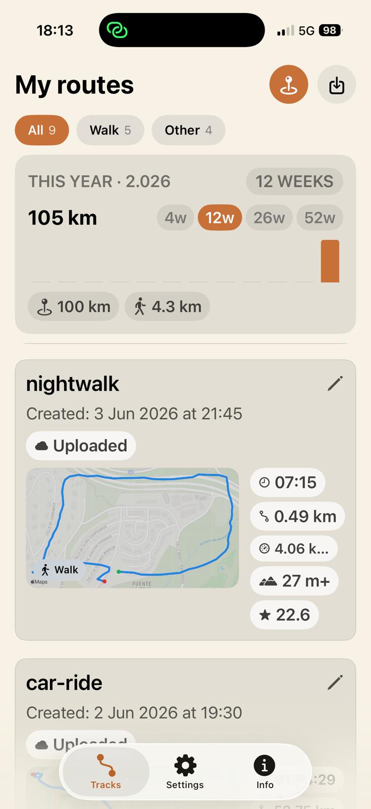 Routes list in the freedomTrack iOS app